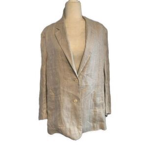 Blossom Label Solid Beige Linen Pantsuit Blazer Trousers High Rise Korea 1 Small